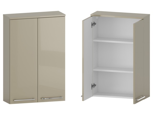 Szafka nad Pralkę RON 60 cm 2D90 - Cappuccino Wysoki Połysk - Uchwyty Chromowane