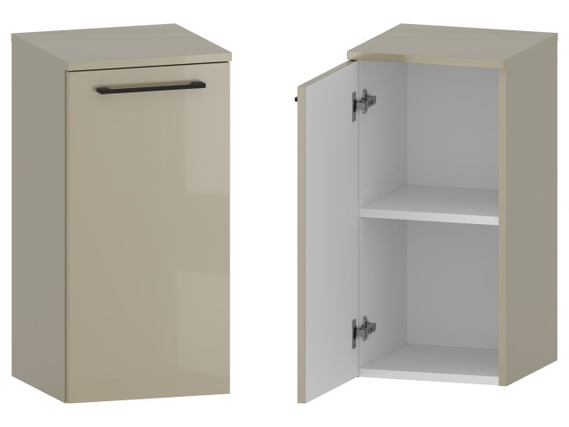 Słupek Łazienkowy RON 35 cm DD Lewy - Cappuccino Wysoki Połysk - Uchwyty Czarne Matowe