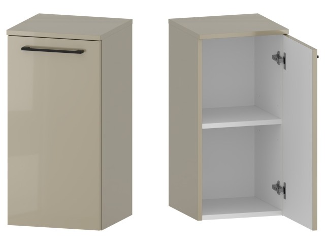 Słupek Łazienkowy RON 35 cm DD Prawy - Cappuccino Wysoki Połysk - Uchwyty Czarne Matowe