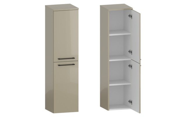 Słupek Łazienkowy RON 35 cm 2D Prawy - Cappuccino Wysoki Połysk - Uchwyty Czarne Matowe