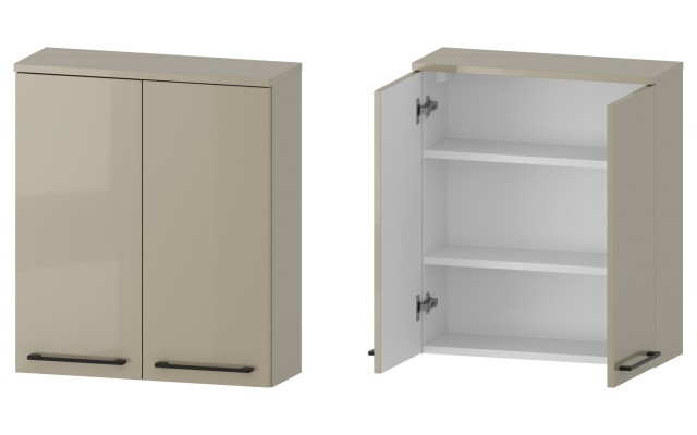 Szafka nad Pralkę RON 60 cm 2D - Cappuccino Wysoki Połysk - Uchwyty Czarne Matowe