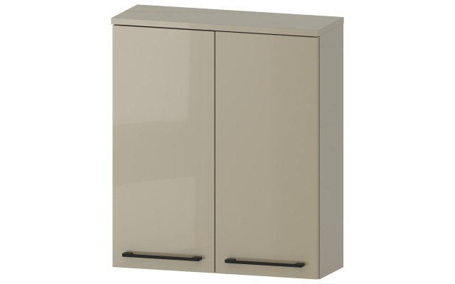 Szafka nad Pralkę RON 60 cm 2D - Cappuccino Wysoki Połysk - Uchwyty Czarne Matowe