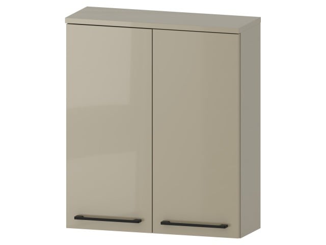 Szafka nad Pralkę RON 60 cm 2D - Cappuccino Wysoki Połysk - Uchwyty Czarne Matowe