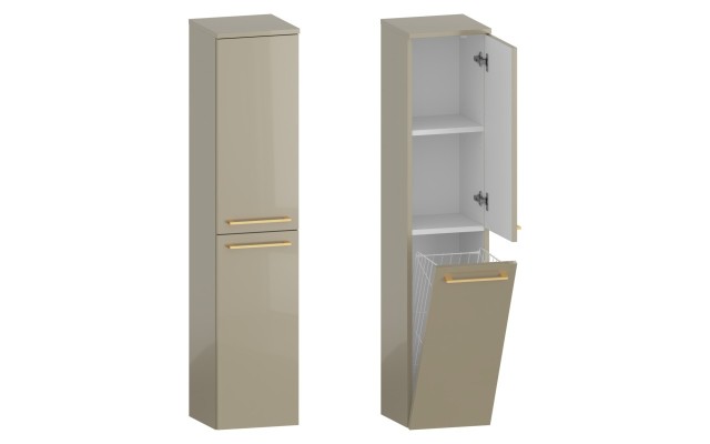 Słupek Łazienkowy RON 30 cm DK Prawy - Cappuccino Wysoki Połysk - Uchwyty Złote Szczotkowane