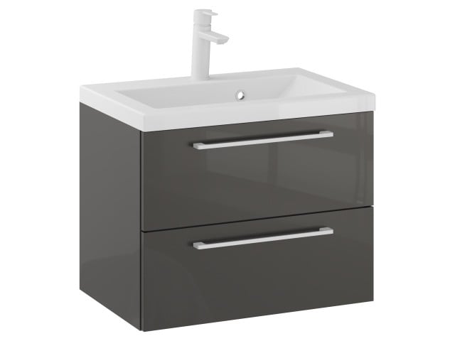 Szafka Wisząca Z Umywalką RON 60 cm - Titan Wysoki Połysk - Uchwyty Białe Matowe Szafka Wisząca Z Umywalką RON 60 cm - Titan Wysoki Połysk - Uchwyty Białe Matowe