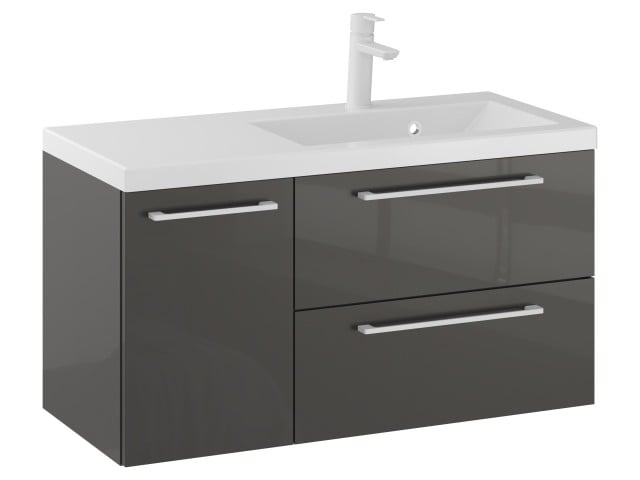 Szafka Wisząca Z Umywalką RON 90 cm D Prawa - Titan Wysoki Połysk - Uchwyty Białe Matowe Szafka Wisząca Z Umywalką RON 90 cm D Prawa - Titan Wysoki Połysk - Uchwyty Białe Matowe