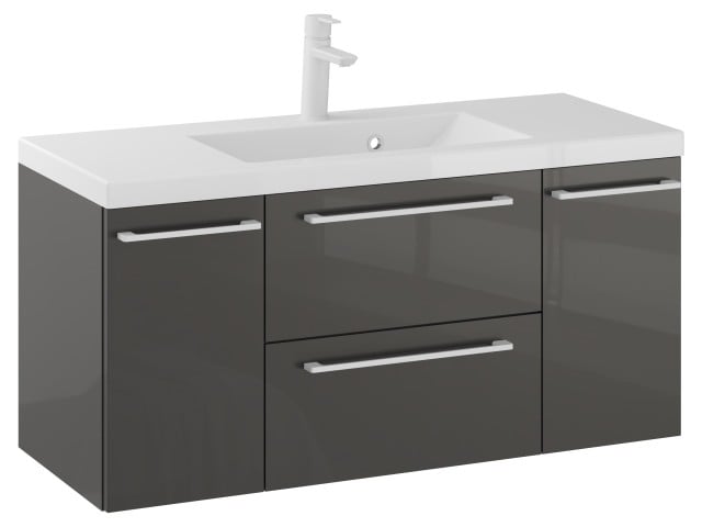 Szafka Wisząca Z Umywalką RON 100 cm D - Titan Wysoki Połysk - Uchwyty Białe Matowe