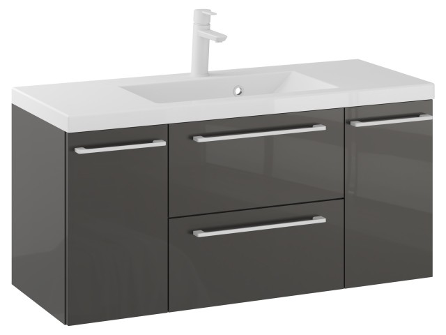 Szafka Wisząca Z Umywalką RON 100 cm D - Titan Wysoki Połysk - Uchwyty Białe Matowe Szafka Wisząca Z Umywalką RON 100 cm D - Titan Wysoki Połysk - Uchwyty Białe Matowe