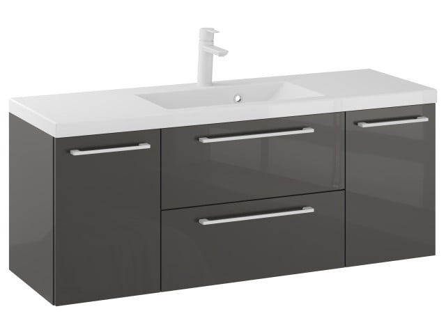 Szafka Wisząca Z Umywalką RON 120 cm D - Titan Wysoki Połysk - Uchwyty Białe Matowe