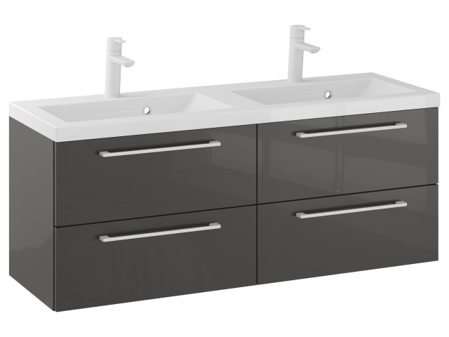 Szafka Wisząca Z Umywalką RON 120 cm DUO - Titan Wysoki Połysk - Uchwyty Białe Matowe Szafka Wisząca Z Umywalką RON 120 cm DUO - Titan Wysoki Połysk - Uchwyty Białe Matowe