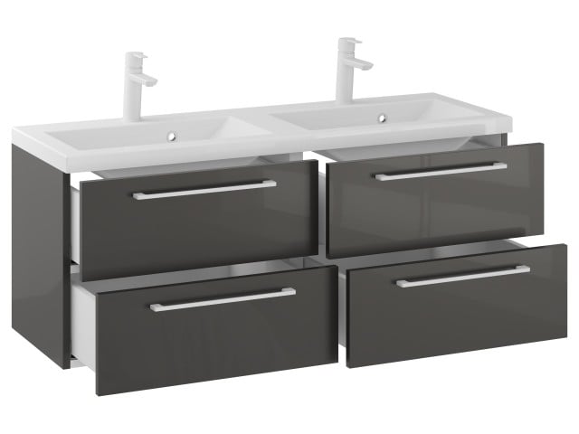 Szafka Wisząca Z Umywalką RON 120 cm DUO - Titan Wysoki Połysk - Uchwyty Białe Matowe