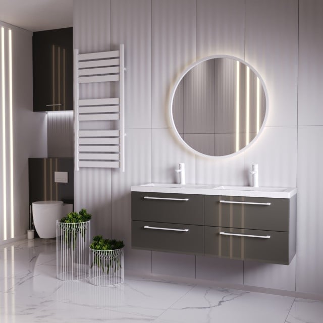 Szafka Wisząca Z Umywalką RON 120 cm DUO - Titan Wysoki Połysk - Uchwyty Białe Matowe