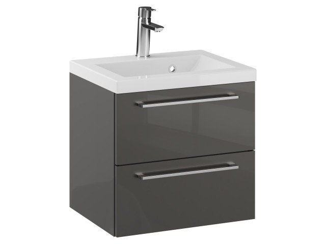 Szafka Wisząca Z Umywalką RON 50 cm - Titan Wysoki Połysk - Uchwyty Chromowane