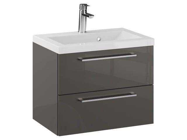 Szafka Wisząca Z Umywalką RON 60 cm - Titan Wysoki Połysk - Uchwyty Chromowane