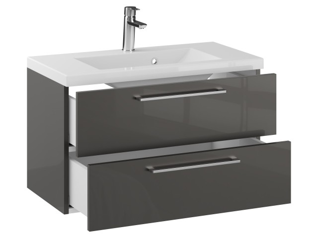 Szafka Wisząca Z Umywalką RON 80 cm - Titan Wysoki Połysk - Uchwyty Chromowane