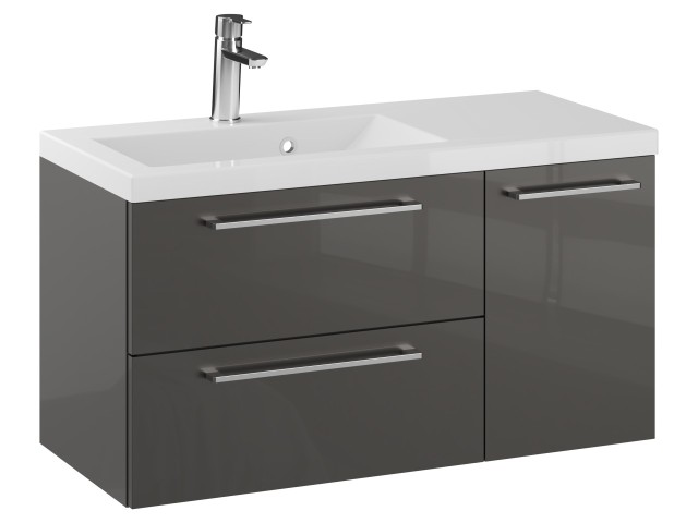 Szafka Wisząca Z Umywalką RON 90 cm D Lewa - Titan Wysoki Połysk - Uchwyty Chromowane Szafka Wisząca Z Umywalką RON 90 cm D Lewa - Titan Wysoki Połysk - Uchwyty Chromowane