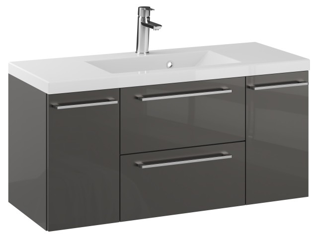 Szafka Wisząca Z Umywalką RON 100 cm D - Titan Wysoki Połysk - Uchwyty Chromowane