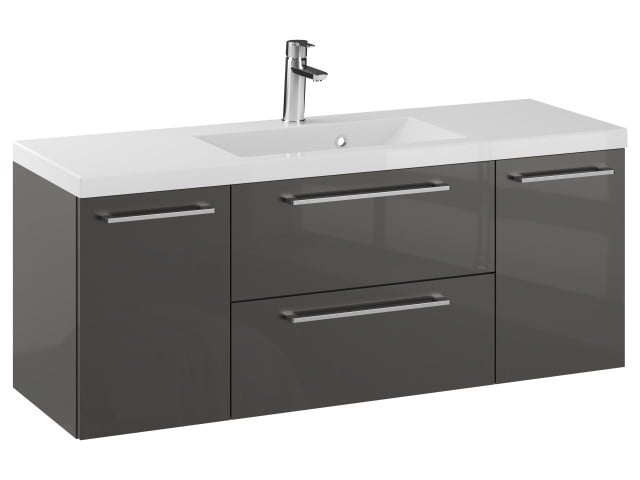 Szafka Wisząca Z Umywalką RON 120 cm D - Titan Wysoki Połysk - Uchwyty Chromowane