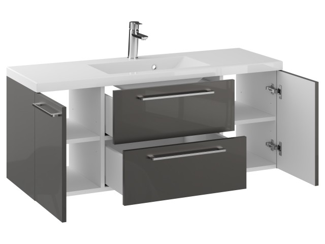 Szafka Wisząca Z Umywalką RON 120 cm D - Titan Wysoki Połysk - Uchwyty Chromowane