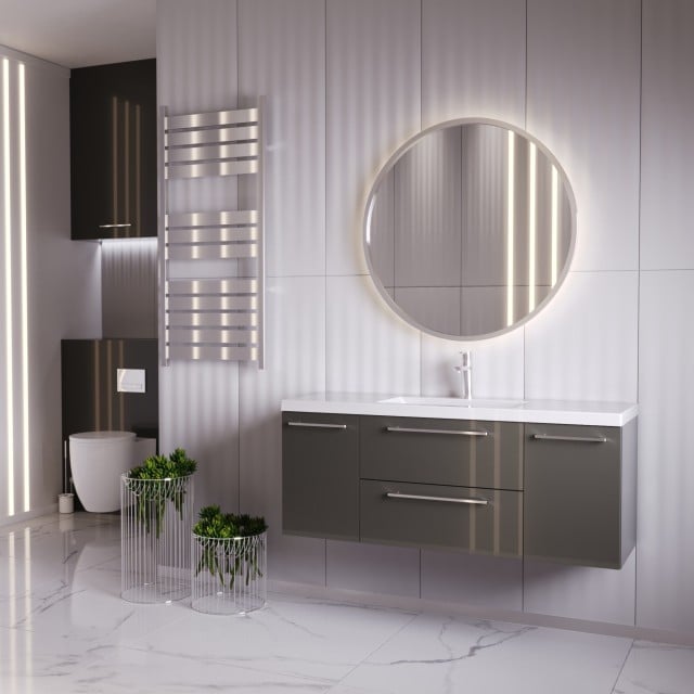 Szafka Wisząca Z Umywalką RON 120 cm D - Titan Wysoki Połysk - Uchwyty Chromowane