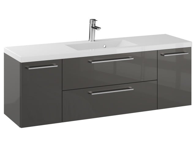 Szafka Wisząca Z Umywalką RON 140 cm D - Titan Wysoki Połysk - Uchwyty Chromowane