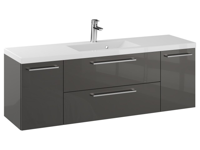 Szafka Wisząca Z Umywalką RON 140 cm D - Titan Wysoki Połysk - Uchwyty Chromowane Szafka Wisząca Z Umywalką RON 140 cm D - Titan Wysoki Połysk - Uchwyty Chromowane