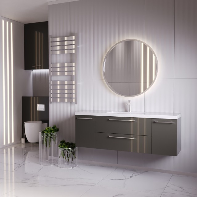 Szafka Wisząca Z Umywalką RON 140 cm D - Titan Wysoki Połysk - Uchwyty Chromowane