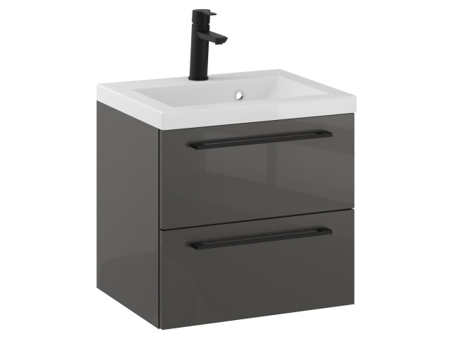 Szafka Wisząca Z Umywalką RON 50 cm - Titan Wysoki Połysk - Uchwyty Czarne Matowe Szafka Wisząca Z Umywalką RON 50 cm - Titan Wysoki Połysk - Uchwyty Czarne Matowe