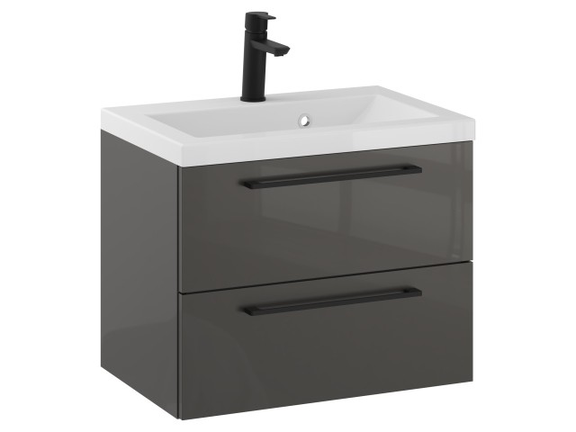 Szafka Wisząca Z Umywalką RON 60 cm - Titan Wysoki Połysk - Uchwyty Czarne Matowe Szafka Wisząca Z Umywalką RON 60 cm - Titan Wysoki Połysk - Uchwyty Czarne Matowe