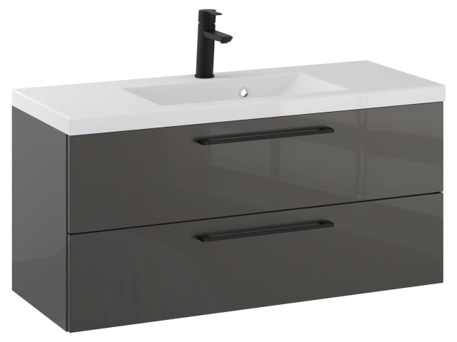 Szafka Wisząca Z Umywalką RON 100 cm - Titan Wysoki Połysk - Uchwyty Czarne Matowe Szafka Wisząca Z Umywalką RON 100 cm - Titan Wysoki Połysk - Uchwyty Czarne Matowe