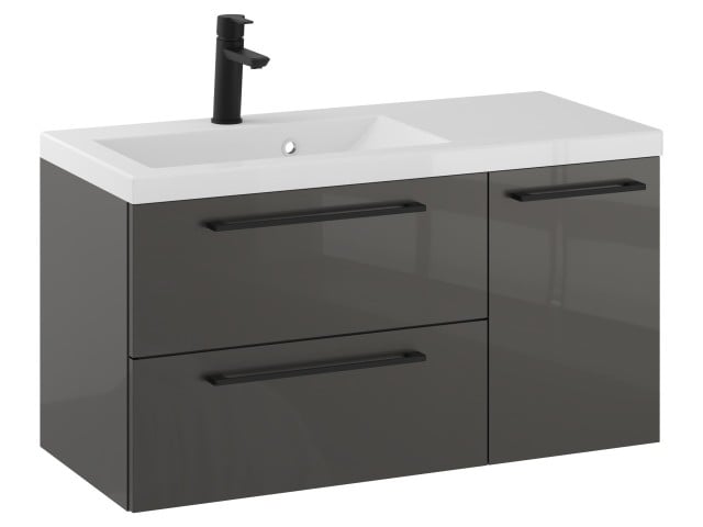 Szafka Wisząca Z Umywalką RON 90 cm D Lewa - Titan Wysoki Połysk - Uchwyty Czarne Matowe Szafka Wisząca Z Umywalką RON 90 cm D Lewa - Titan Wysoki Połysk - Uchwyty Czarne Matowe