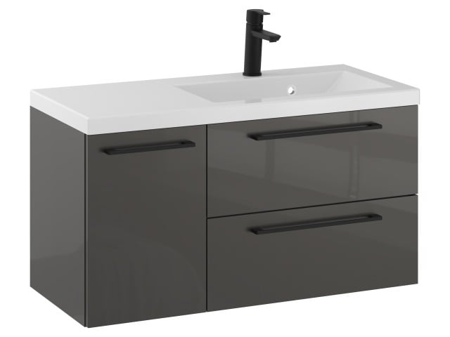 Szafka Wisząca Z Umywalką RON 90 cm D Prawa - Titan Wysoki Połysk - Uchwyty Czarne Matowe Szafka Wisząca Z Umywalką RON 90 cm D Prawa - Titan Wysoki Połysk - Uchwyty Czarne Matowe