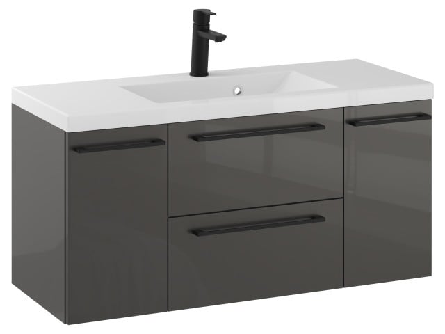 Szafka Wisząca Z Umywalką RON 100 cm D - Titan Wysoki Połysk - Uchwyty Czarne Matowe Szafka Wisząca Z Umywalką RON 100 cm D - Titan Wysoki Połysk - Uchwyty Czarne Matowe