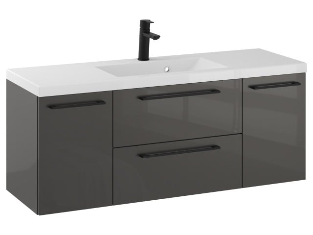 Szafka Wisząca Z Umywalką RON 120 cm D - Titan Wysoki Połysk - Uchwyty Czarne Matowe Szafka Wisząca Z Umywalką RON 120 cm D - Titan Wysoki Połysk - Uchwyty Czarne Matowe