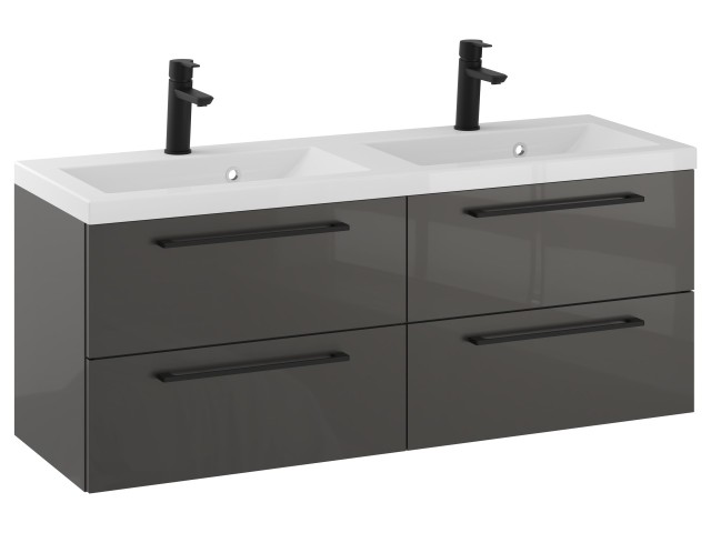Szafka Wisząca Z Umywalką RON 120 cm DUO - Titan Wysoki Połysk - Uchwyty Czarne Matowe