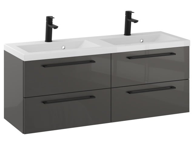 Szafka Wisząca Z Umywalką RON 120 cm DUO - Titan Wysoki Połysk - Uchwyty Czarne Matowe Szafka Wisząca Z Umywalką RON 120 cm DUO - Titan Wysoki Połysk - Uchwyty Czarne Matowe