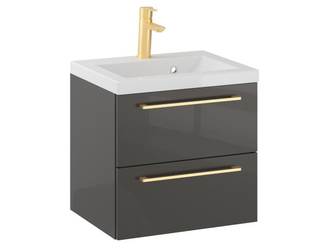 Szafka Wisząca Z Umywalką RON 50 cm - Titan Wysoki Połysk - Uchwyty Złote Szczotkowane