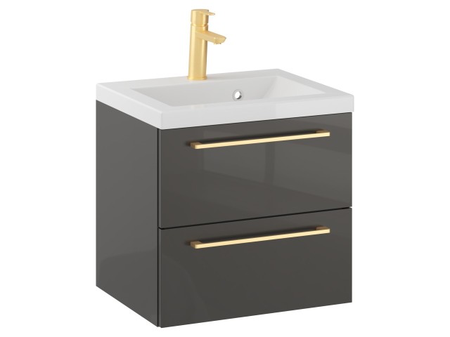 Szafka Wisząca Z Umywalką RON 50 cm - Titan Wysoki Połysk - Uchwyty Złote Szczotkowane Szafka Wisząca Z Umywalką RON 50 cm - Titan Wysoki Połysk - Uchwyty Złote Szczotkowane