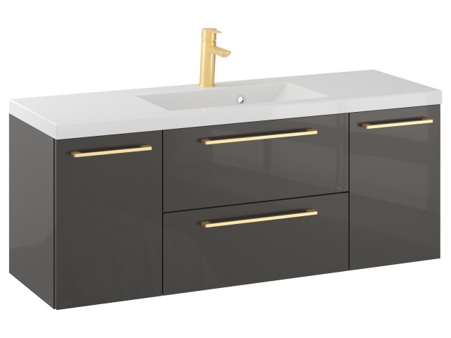 Szafka Wisząca Z Umywalką RON 120 cm D - Titan Wysoki Połysk - Uchwyty Złote Szczotkowane Szafka Wisząca Z Umywalką RON 120 cm D - Titan Wysoki Połysk - Uchwyty Złote Szczotkowane