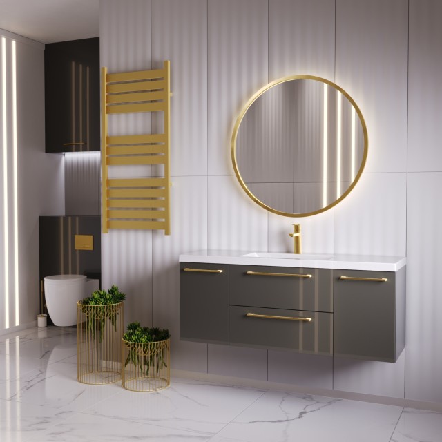 Szafka Wisząca Z Umywalką RON 120 cm D - Titan Wysoki Połysk - Uchwyty Złote Szczotkowane