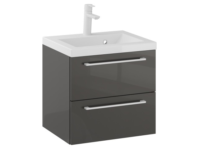 Szafka Wisząca Z Umywalką RON 50 cm - Titan Wysoki Połysk - Uchwyty Białe Matowe Szafka Wisząca Z Umywalką RON 50 cm - Titan Wysoki Połysk - Uchwyty Białe Matowe