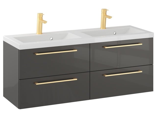 Szafka Wisząca Z Umywalką RON 120 cm DUO - Titan Wysoki Połysk - Uchwyty Złote Szczotkowane