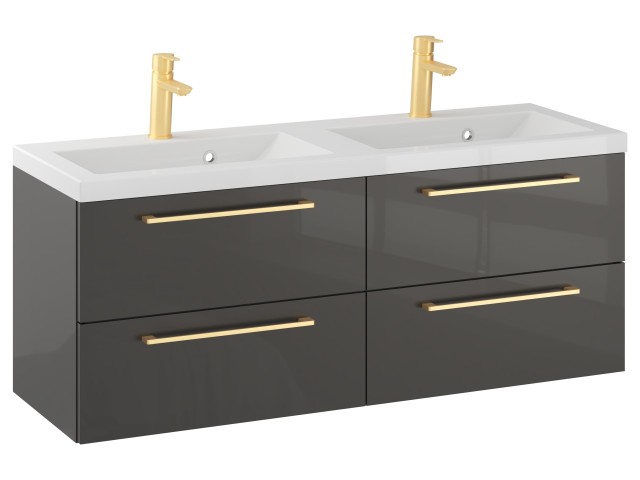 Szafka Wisząca Z Umywalką RON 120 cm DUO - Titan Wysoki Połysk - Uchwyty Złote Szczotkowane Szafka Wisząca Z Umywalką RON 120 cm DUO - Titan Wysoki Połysk - Uchwyty Złote Szczotkowane