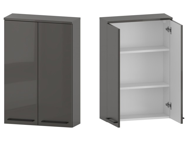 Szafka nad Pralkę RON 60 cm 2D90 - Titan Wysoki Połysk - Uchwyty Czarne Matowe