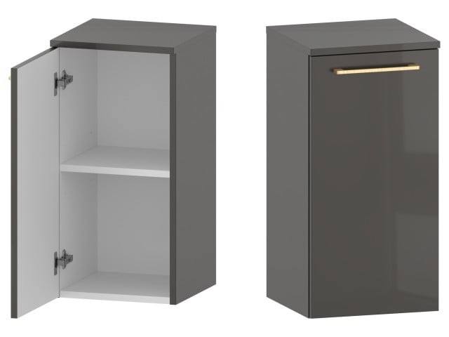 Słupek Łazienkowy RON 35 cm DD Lewy - Titan Wysoki Połysk - Uchwyty Złote Szczotkowane Słupek Łazienkowy RON 35 cm DD Lewy - Titan Wysoki Połysk - Uchwyty Złote Szczotkowane