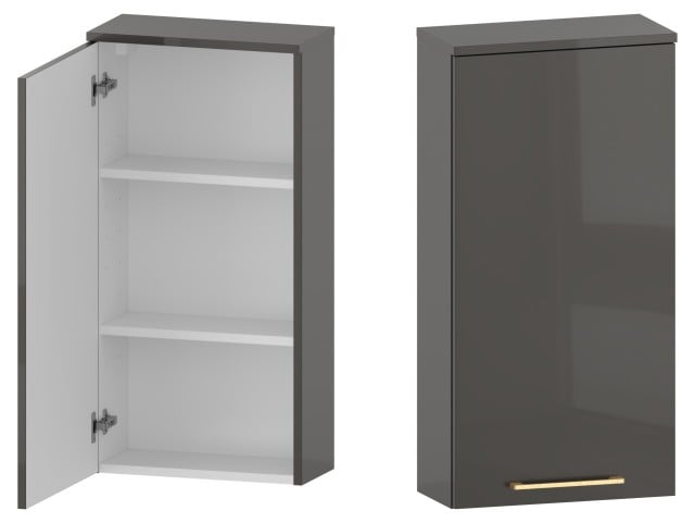 Szafka nad Pralkę RON 45 cm D90 Lewa - Titan Wysoki Połysk - Uchwyty Złote Szczotkowane