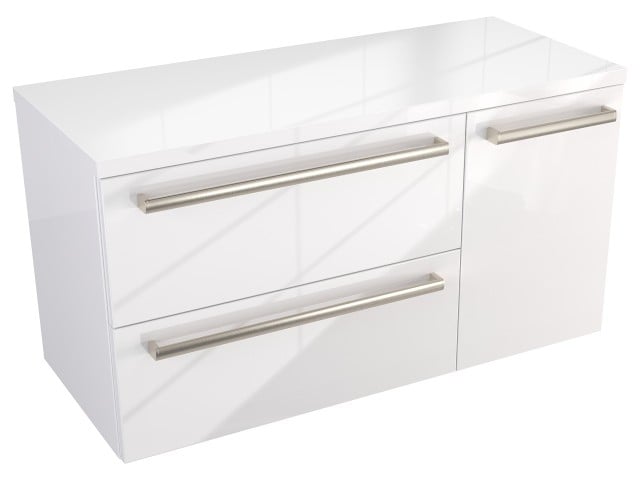 Szafka Wisząca Z Blatem ATH 90 cm D Lewa - Biały Wysoki Połysk - Uchwyty Stal Szczotkowana Szafka Wisząca Z Blatem ATH 90 cm D Lewa - Biały Wysoki Połysk - Uchwyty Stal Szczotkowana