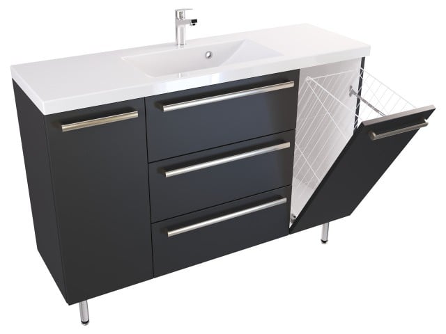 Szafka Stojąca Z Umywalką ATH 120 cm DK - Czarny Mat - Uchwyty Stal Szczotkowana Szafka Stojąca Z Umywalką ATH 120 cm DK - Czarny Mat - Uchwyty Stal Szczotkowana