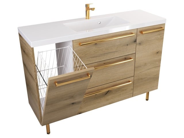 Szafka Stojąca Z Umywalką ATHD 120 cm KD - Dąb Evoke Coast Mat - Uchwyty Złote Polerowane