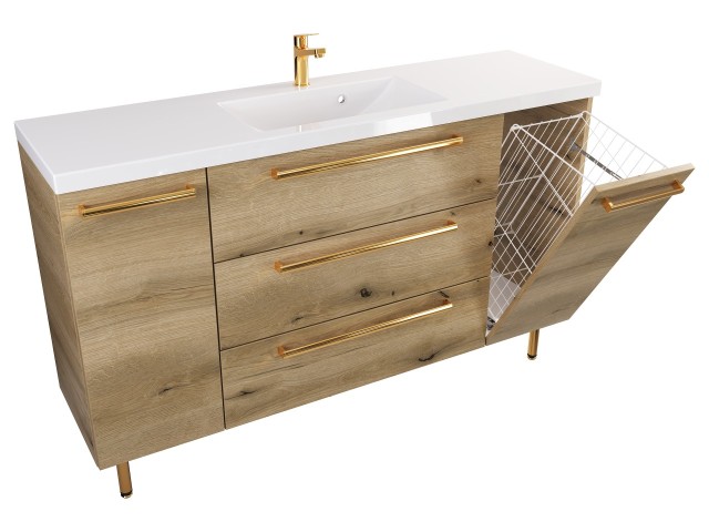 Szafka Stojąca Z Umywalką ATHD 140 cm DK - Dąb Evoke Coast Mat - Uchwyty Złote Polerowane